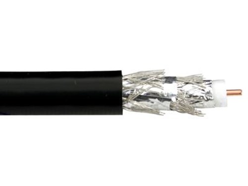 RG-6/UQ Quad Shielded Coaxial Cable - Riser (CMR), Black - 1000 FT