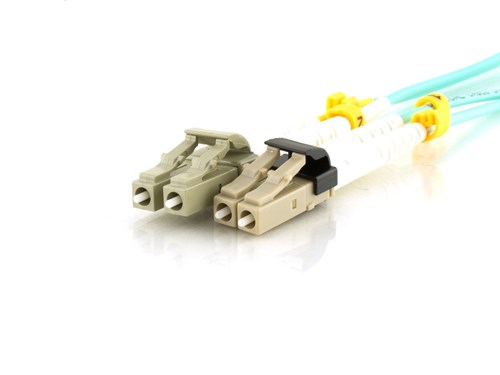 25m Multimode Duplex Fiber Optic Patch Cable (50/125) OM3 Aqua - LC to Mini LC