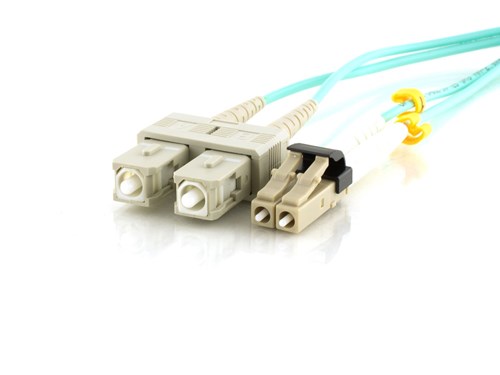 50m Multimode Duplex Fiber Optic Patch Cable (50/125) OM3 Aqua - Mini LC to SC
