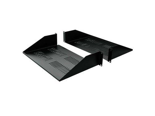 19" Double-Sided Vented Divided Shelf, 2U, 25"D, Black