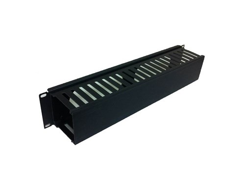 19" Horizontal Finger Duct W/Cover, 90 Cables, 2U, Black