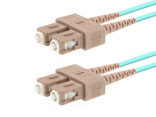 15m Multimode Duplex Fiber Optic Patch Cable (50/125) OM3 Aqua - Laser Opt - SC to SC