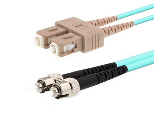 50m Multimode Duplex Fiber Optic Patch Cable (50/125) OM3 Aqua - Laser Opt - SC to ST