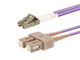 LC to SC multimode duplex fiber optic patch cable, 50/125 OM4, connector view
