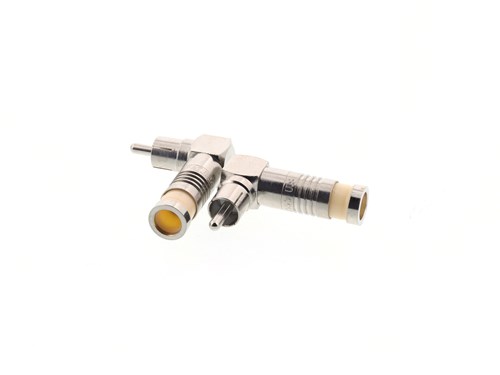 Compression RCA Connectors, RG59 Plenum, Right Angle, Male, Single Piece