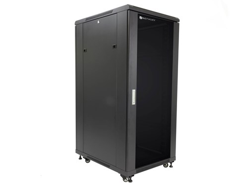 Server Enclosure 27U 23"W x 31"D x 54"H, Tempered Glass Door, Removable Side Panels, Solid Rear Door, Knockdown