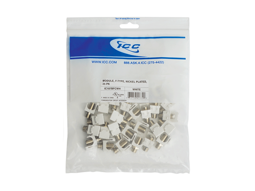 Coaxial Keystone Jack - F-type Nickel Plated - White - 25 Pack