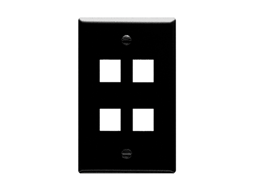 Faceplate Flat 1-gang 4-port Black