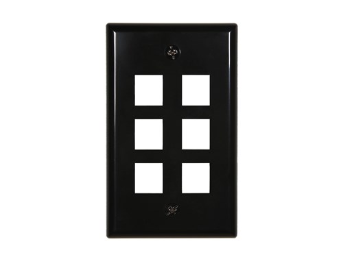 6 Port Keystone Faceplate - Single Gang - Black