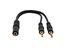 Audio splitter cable with dual 3.5 mm male plugs to single 3.5 mm female jack