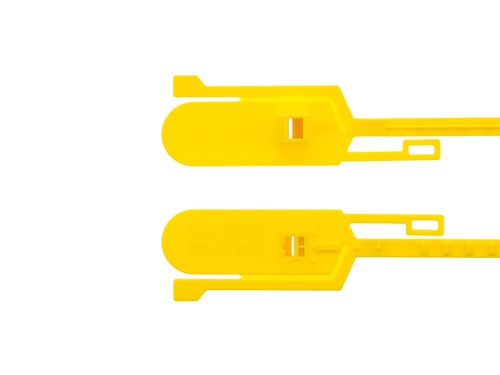 15 Inch Blank Tamper Evident Tear Away Yellow Plastic Seal - 100 Pack