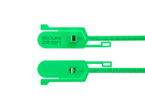 15 Inch Tamper Evident Tear Away Green Plastic Seal - 100 Pack