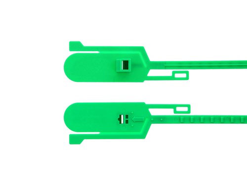 15 Inch Blank Tamper Evident Tear Away Green Plastic Seal - 100 Pack
