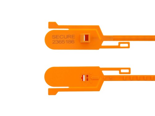 15 Inch Tamper Evident Tear Away Orange Plastic Seal - 100 Pack