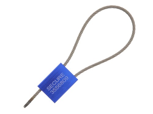 Security Tie - 12 Inch Blue Pull Tight Stainless Steel Cable Seal with 3.5mm wire - 50 Pack