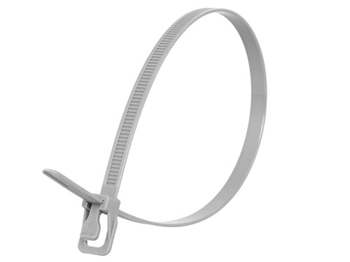 14 Inch 120 Lbs Gray Releasable/Reusable Cable Tie - 100 Pack