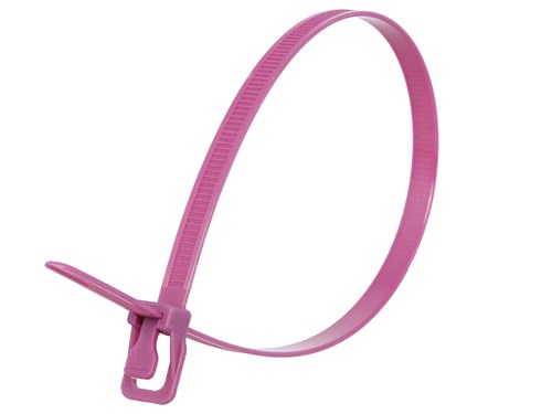 14 Inch 120 Lbs Purple Releasable/Reusable Cable Tie - 100 Pack