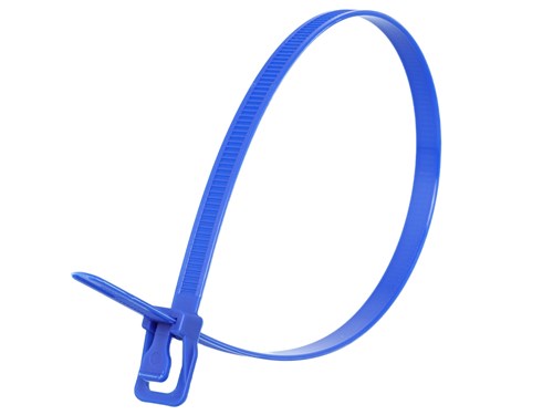 14 Inch 120 Lbs Blue Releasable/Reusable Cable Tie - 20 Pack
