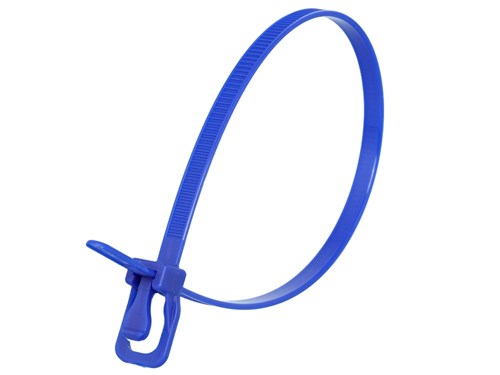 12 Inch 50 Lbs Blue Releasable/Reusable Cable Tie - 20 Pack
