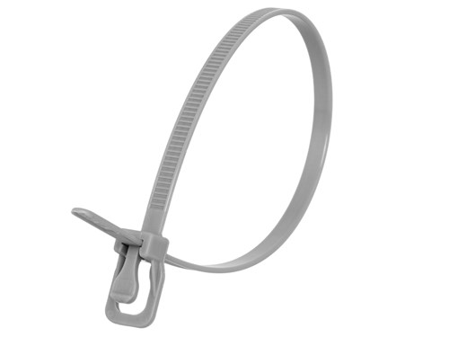 8 Inch 50 Lbs Gray Releasable/Reusable Cable Tie - 20 Pack