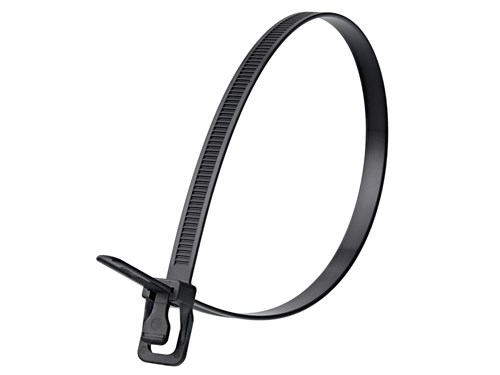 14 Inch 120 Lbs Black Releasable/Reusable Cable Tie - 100 Pack