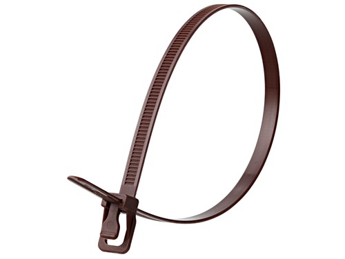 14 Inch 120 Lbs Brown Releasable/Reusable Cable Tie - 100 Pack