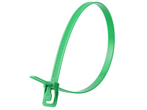 14 Inch 120 Lbs Green Releasable/Reusable Cable Tie - 20 Pack