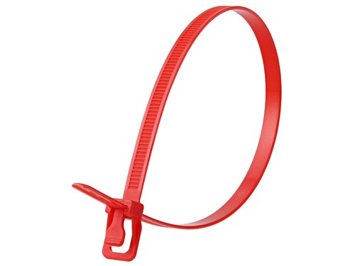 14 Inch 120 Lbs Red Releasable/Reusable Cable Tie - 20 Pack