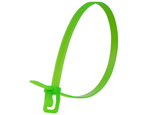 24 Inch 120 Lbs Fluorescent Green Releasable/Reusable Cable Tie - 20 Pack
