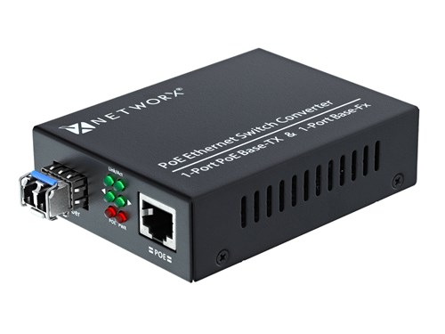 Gigabit Fiber Media Converter - 1000Base-SX, LC Multimode, 550m, 850nm, PoE