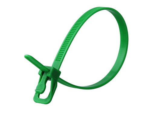 12 Inch 50 Lbs Green Releasable/Reusable Cable Tie - 20 Pack