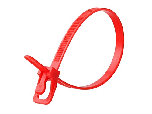 6 Inch 50 Lbs Red Releasable/Reusable Cable Tie - 100 Pack