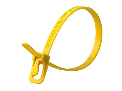 12 Inch 50 Lbs Yellow Releasable/Reusable Cable Tie - 100 Pack