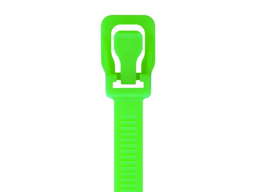 32 Inch 175 Lbs Fluorescent Green Releasable/Reusable Cable Tie - 10 Pack