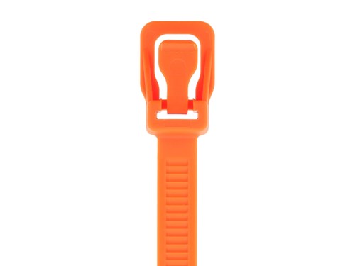32 Inch 175 Lbs Fluorescent Orange Releasable/Reusable Cable Tie - 10 Pack