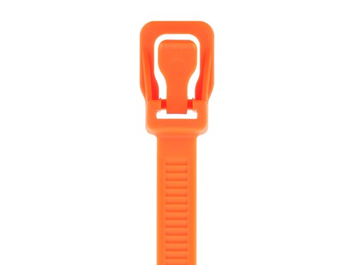 32 Inch 175 Lbs Fluorescent Orange Releasable/Reusable Cable Tie - 50 Pack