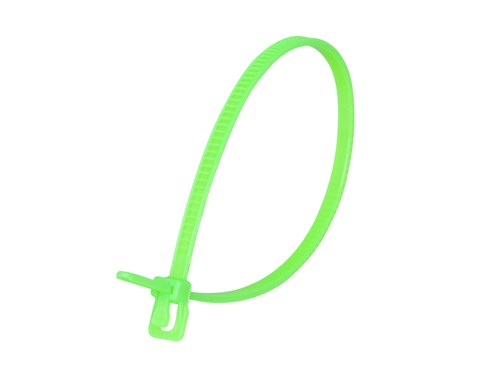 6 Inch 18 Lbs Fluorescent Green Releasable/Reusable Cable Tie - 100 Pack