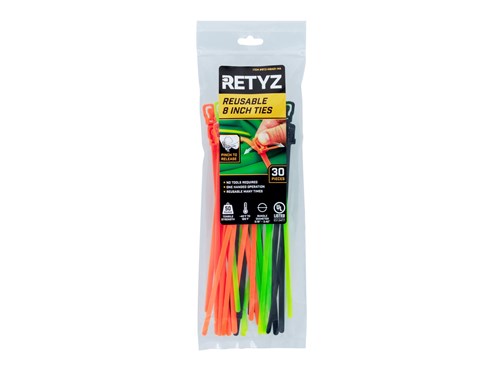 8 Inch MultiPack Releasable/Reusable Cable Tie - 30 Pack