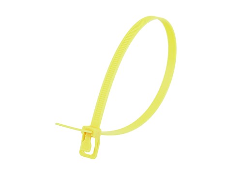 14 Inch 120 Lbs Yellow Releasable/Reusable Cable Tie - 100 Pack
