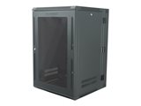 Wall-mount network cabinet with vented sides and front door panel