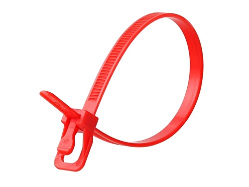 16 Inch 50 Lbs Red Releasable/Reusable Cable Tie - 100 Pack