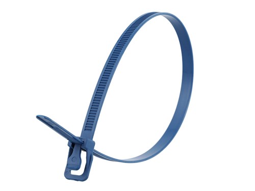 14 Inch Metal Detectable Releasable/Reusable Cable Tie - 20 Pack