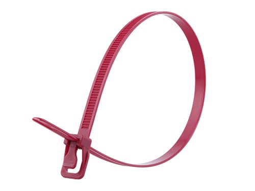 14 Inch Plenum Cranberry Releasable/Reusable Cable Tie - 10 Pack