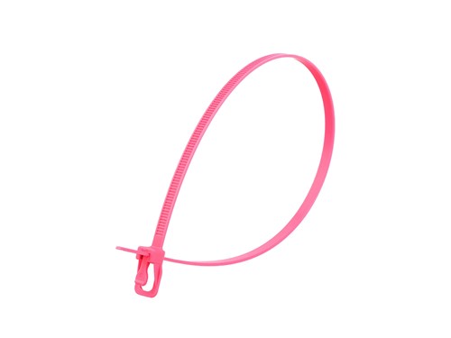 14 Inch Fluorescent Pink Releasable/Reusable Cable Tie -100 Pack