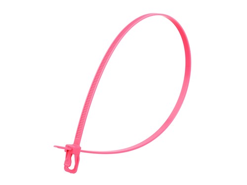 16 Inch Fluorescent Pink Releasable/Reusable Cable Tie - 20 Pack
