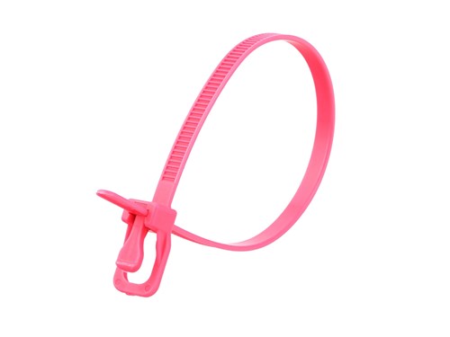 8 Inch Fluorescent Pink Releasable/Reusable Cable Tie - 20 Pack