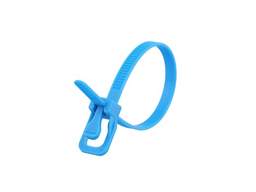 6 Inch 50 Lbs Fluorescent Blue Releasable/Reusable Cable Tie - 100 Pack