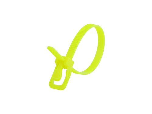 6 Inch 50 Lbs Fluorescent Yellow Releasable/Reusable Cable Tie - 20 Pack