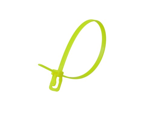 10 Inch 50 Lbs Fluorescent Yellow Releasable/Reusable Cable Tie - 20 Pack
