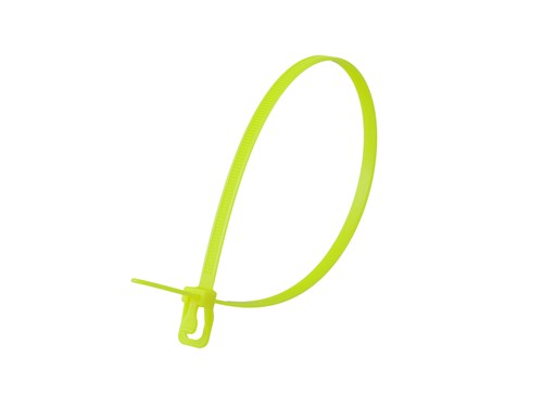 14 Inch 50 Lbs Fluorescent Yellow Releasable/Reusable Cable Tie -100 Pack